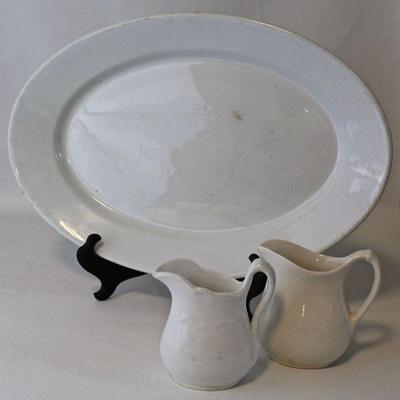 even larger ironstone platter & ceramic creamers