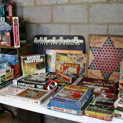 Vintage Chinese Checkers board, puzzles, games.