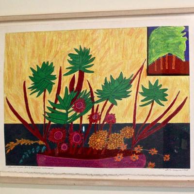 "Plants with Trees through Window," by Thomas C. Gordon, Jr., graphite & oil pastel on paper, 22" x 30"