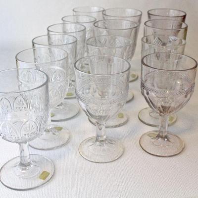 Sets and pairs of Early American pattern glass goblets.