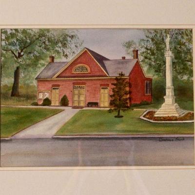 Watercolor painting of Gloucester Courthouse by Constance Frank.