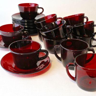 Vintage Ruby Red cups & saucers.
