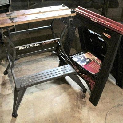 Black & Decker WorkMate folding work table, Skil folding plastic saw horses.