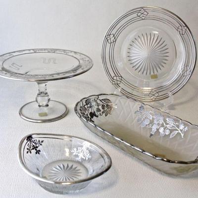 Antique & vintage serving pieces - silver overlay on glass.