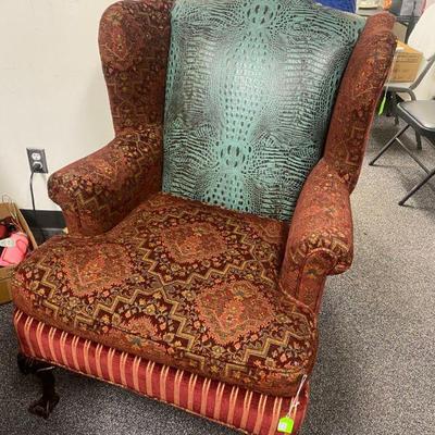 Matching Pair of Wing Back Chair, with Crocodile Back