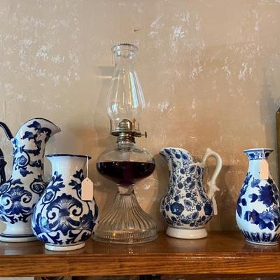 blue & white pitcher  $16
Blue & white vase  $10
Lantern. $30
Small Blue & white pitcher $14
Small vase $10