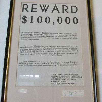 J. Edgar Hoover signed reward poster