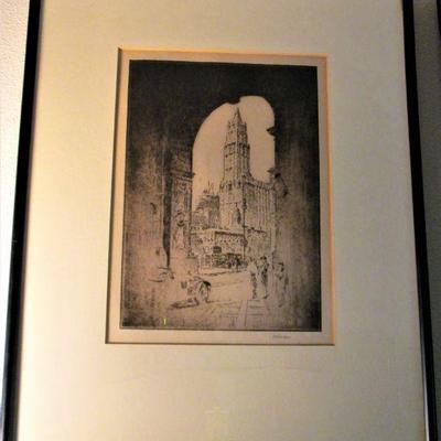 Karl Dehmann "Woolworth Building Through The Arch" signed etching