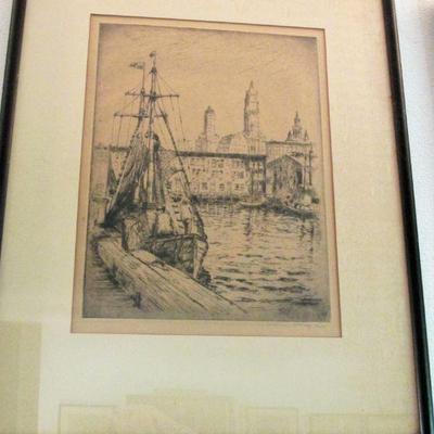 Mortimer Borne "Dockside" signed etching
