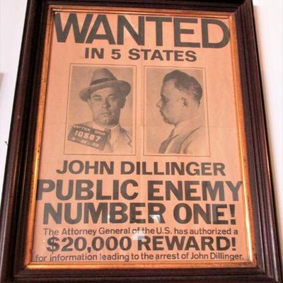 Rare John Dillinger 1930s wanted poster