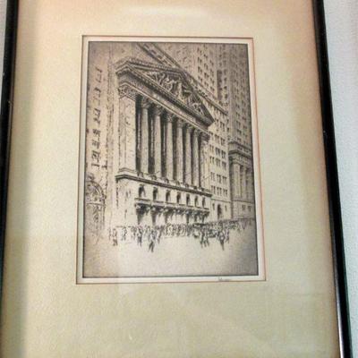 Karl Dehmann "New York Stock Exchange" signed etching