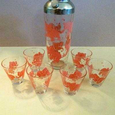 Hazel Atlas pink elephant cocktail set