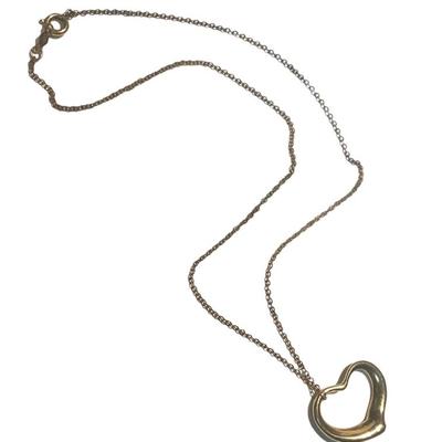 Tiffany & Co. Elsa Peretti 18K Yellow Gold Open Heart Pendant & Chain