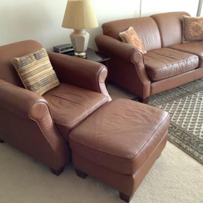 Faux Leather Sofa and Armchair