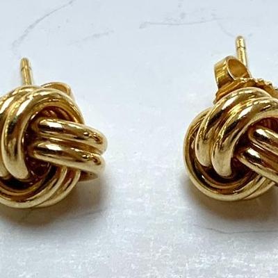 Tiffany 18 k yellow gold twist weave lovers knot stud earrings