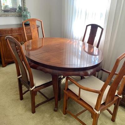 Henredon Pan Asian carved mahogany dining table and chairs