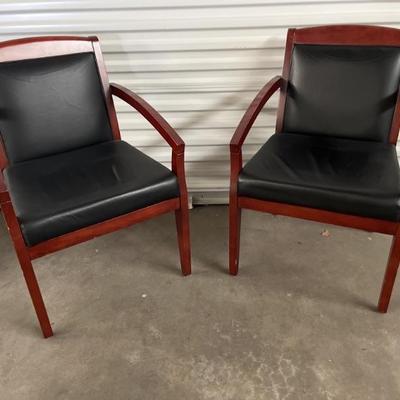 2- Wood, Faux Leather & Cherry Stain Office Chairs
