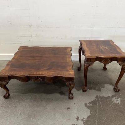 2- Chippendale Banded Mahogany Coffee & End Tables