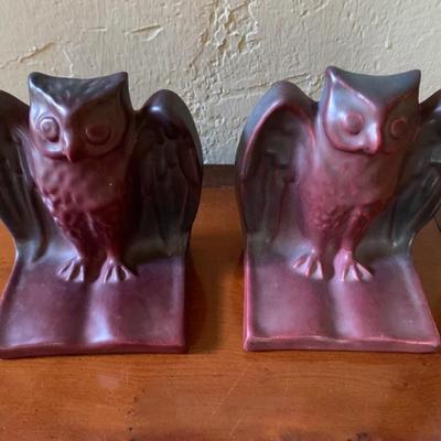 Vintage Van Briggle Pottery Mulberry Owl Bookends