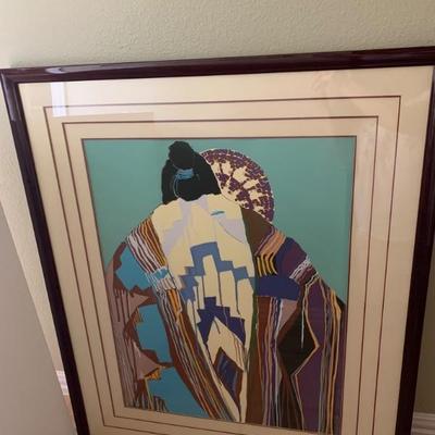 Dolona Roberts  Framed Signed  Serigraph Woman in  Blanket