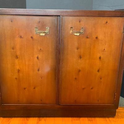 Mid Century wood Storage Cabinet with Brass Handles
