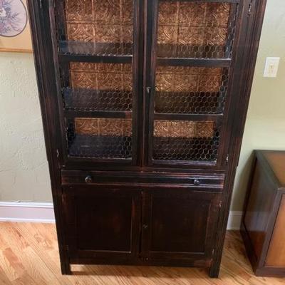 Antique Pie Safe Copper Tile Back and chicken Wire Doors