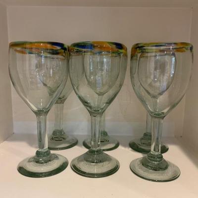  Blown Confetti Rimmed  Wine Glasses 8 oz.