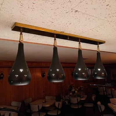Vintage teardrop black and brass light fixture (must remove on your own)
