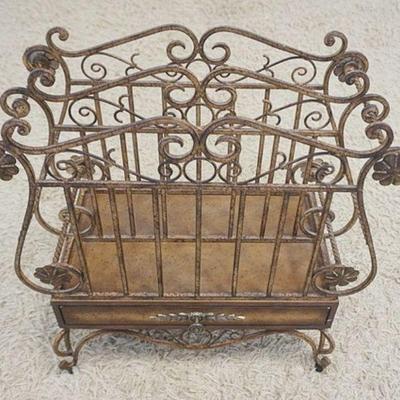 1014	WROUGHT IRON ONE DRAWER ORNATE MAGAZINE STAND, APPROXIMATELY 24 IN X 11 IN X 24 IN HIGH
