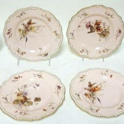 1183	ROYAL WORCESTER ARTIST SIGNED PLATES	ROYAL WORCESTER HAND PAINTED ARTIST SIGNED CHINA BUTTERFLY PLATES, 6 - 9 IN ROUND PLATES, 2 - 9...