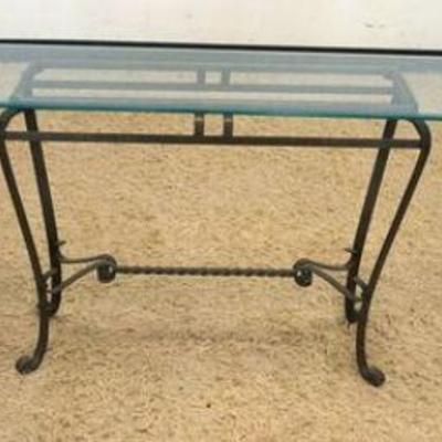 1269	3 PIECE GLASS TOP TABLE SET	3 PIECE GLASS TOP IRON BASE TABLE SET, 2 END TABLES AND SOFA TABLE, END TABLES 26 IN SQUARE X 21 IN HIGH...