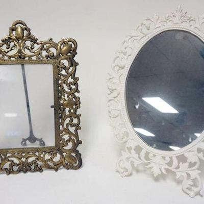 1209	2 ORNATE VICTORIAN BRASS FRAMES	2 ORNATE VICTORIAN BRASS FRRAMES, OVAL FRAME CONTAINS MIRROR AND IS PAINTED WHITE, TALLEST...