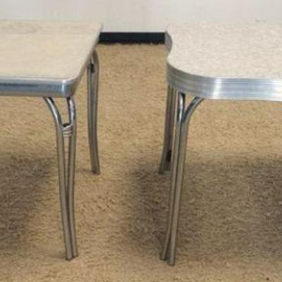 1267	2 MID CENTURY MODERN FORMICA TOP TABLES	2 MID CENTURY MODERN FORMICA TOP TABLES WITH CHROME LEGS, LARGEST APPROXIMATELY 48 IN X 30...