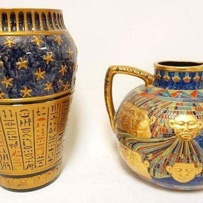 1102	2 PIECES CONTEMPORARY EGYPTIAN POTTERY	2 PIECES CONTEMPORARY EGYPTIAN POTTERY, LARGE VASE SIGNED & DATED 2003 & PITCHER, LARGEST...