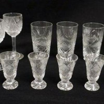 1226	CUT GLASS LOT	CUT GLASS LOT INCLUDING 6 - 4 3/4 IN WINES, 6 - 4 IN TUMBLERS AND 10 - 3 IN CORDIALS
