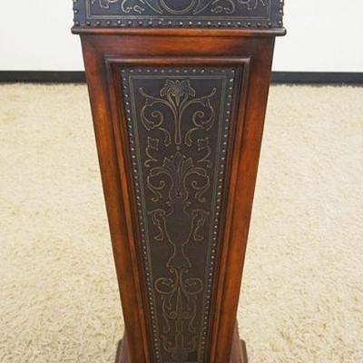1017	WALNUT TAPERED PEDESTAL HAVING APPLIED ORNATE COPPER EMBOSSED SHEETS FLANKED BY TACKING, APPROXIMATELY 14 IN X 42 IN HIGH

