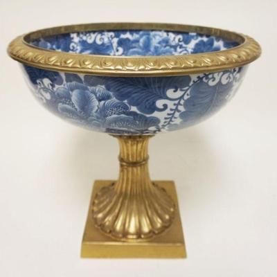 1062	LARGE CONTEMPORARY BRASS & PORCELAIN COMPOTE, APPROXIMATELY 15 IN X 14 1/2 IN HIGH
