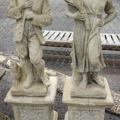 1296	PAIR OF CONCRETE GARDEN STATUES	PAIR OF CONCRETE GARDEN STATUES OF MAN AND WOMAN ON PEDISTALS, APPROXIMATELY 47 IN HIGH
