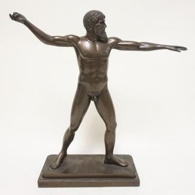 1213	PLASTER STATUE OF NUDE MAN 	PLASTER STATUE OF NUDE MAN WITH BRONZE FINISH, APPROXIMATELY 18 IN HIGH
