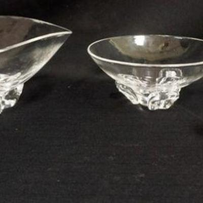 1154	4 PIECES OF STEUBEN GLASS	LOT OF 4 PIECES OF STEUBEN GLASS INCLUDING BOWLS, NAPPY AND ASHTRAY, LARGEST IS APPROXIMATELY 9 1/2 IN X 4...