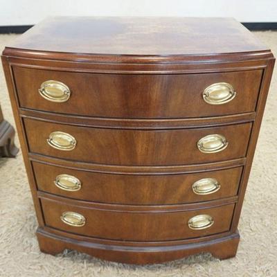 1048	BOW FRONT 4 DRAWER MAHOGANY MINIATURE CHEST, SUN FADING ON TOP, APPROXIMATELY 23 IN X 16 IN X 26 IN
