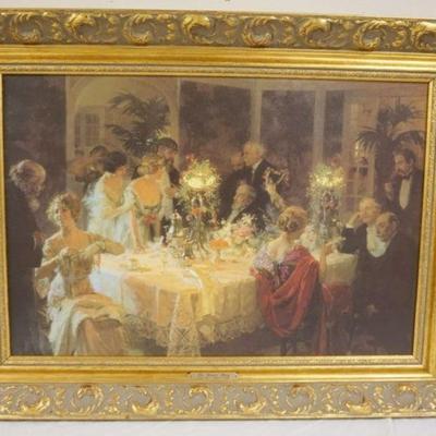 1253	CONTEMPORARY CANVAS TRANSFER COPY OF JULES GRUN	CONTEMPORARY CANVAS TRANSFER COPY OF JULES GRUN *THE DINNER PARTY* IN GILT FRAME,...
