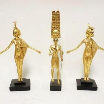 1098	5 ARTISAN GOLD TREASURES EGYPTIAN FIGURES	5 ARTISAN GOLD TREASURES EGYPTIAN FIGURES, LARGEST IS APPROXIMATELY 14 IN HIGH
