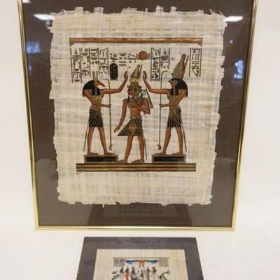 1105	2 EGYPTIAN PAPYRUS ARTWORK	2 EGYPTIAN PAPYRUS ARTWORK, BOTH UNDER GLASS, LARGEST IS APPROXIMATELY 18 1/2 IN X 22 1/2 IN
