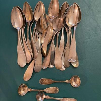 25 early coin silver spoons