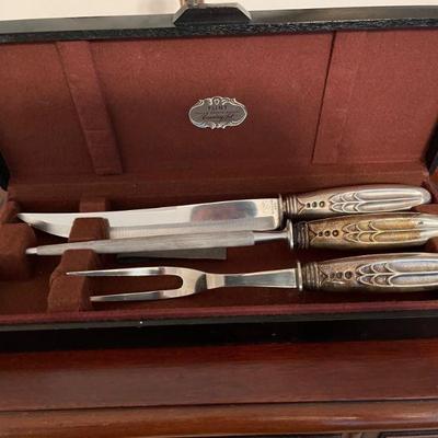 art deco sterling handle carving set