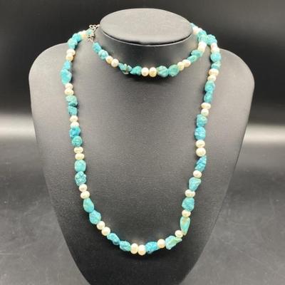 Pearl & Turquoise 36in Necklace