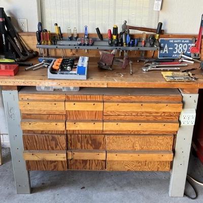 Wood & Metal Workbench with Power Outlets