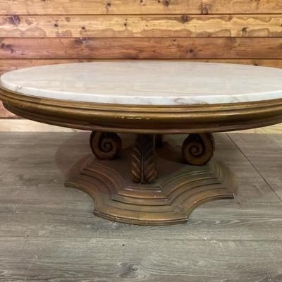 Vintage French Regency Coffee Table w/ Marble Top by Weiman