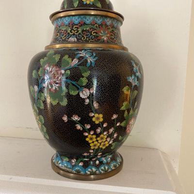 Pair of cloisonne covered ginger jars